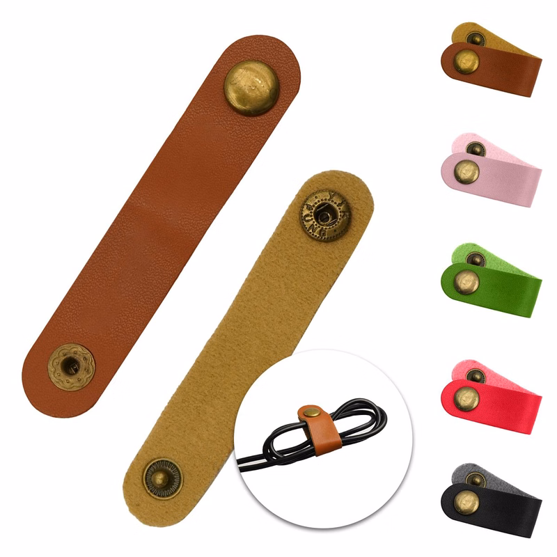 PU Leather Snap-Button Cable Organizer Straps