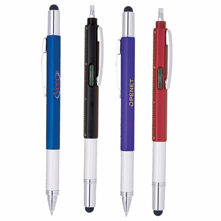 Multi-Functional Twist Pen, Sytlus, Ruler, Screwdriver, Level