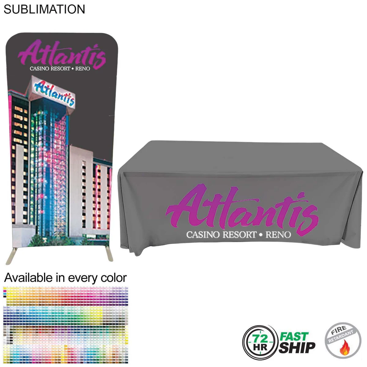 72Hr Fast Ship - Tradeshow Booth Package, 3'Wide EuroFit Tension Fabric Display & 6' Sub Tablecloth 1