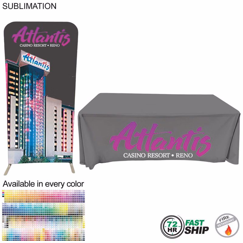 72Hr Fast Ship - Tradeshow Booth Package, 3'Wide EuroFit Tension Fabric Display & 6' Sub Tablecloth
