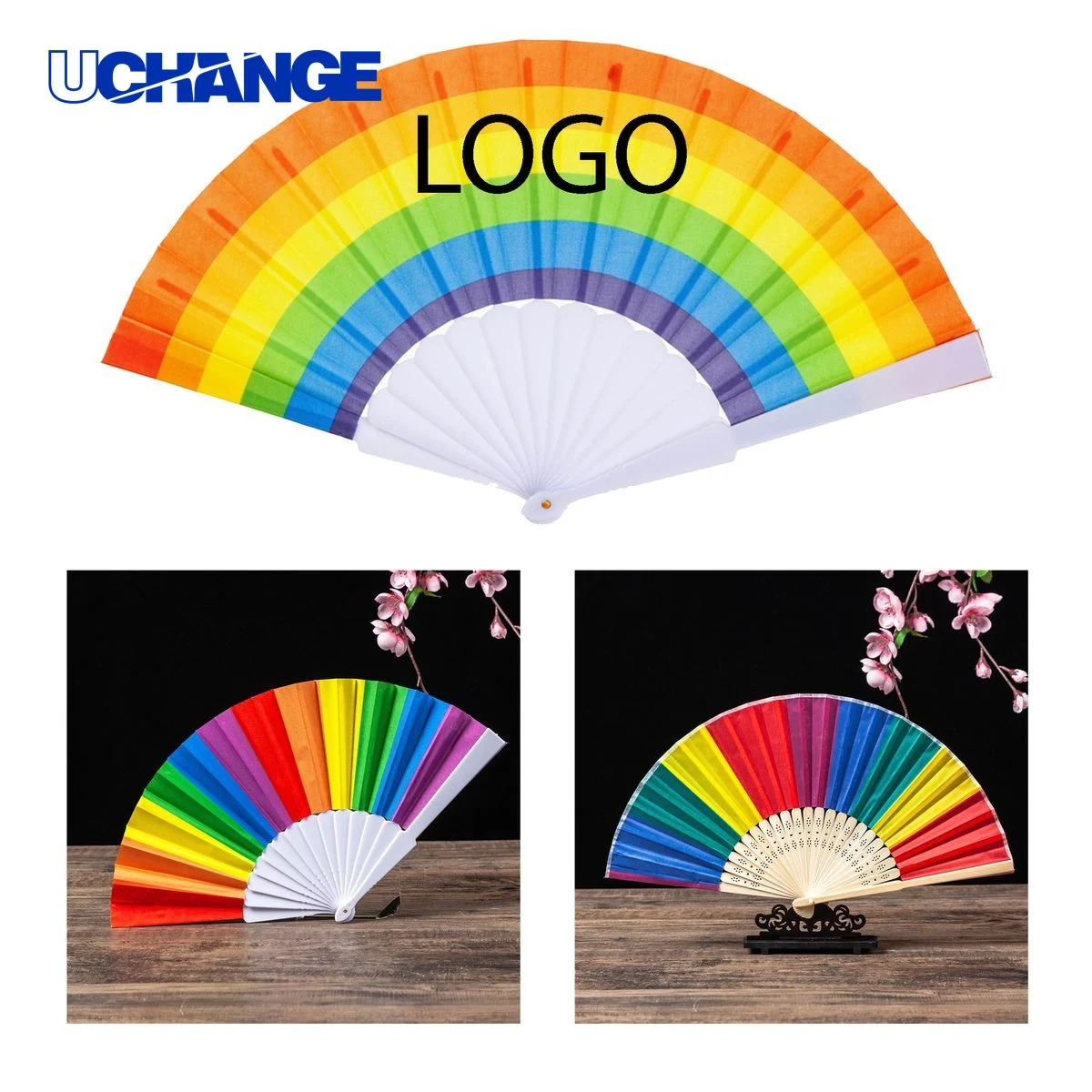 9" Rainbow Promotional Hand Fan 1