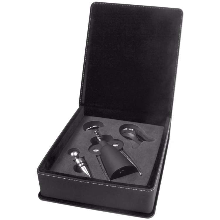 Leatherette Three-piece Wine Set - Black
