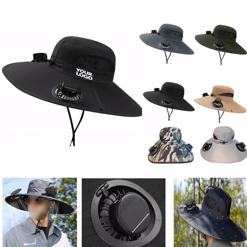 Solar Powered Cooling Fan Hat Wide Brim Sun Protection