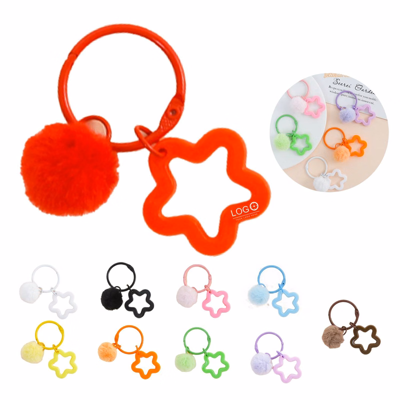 Plastic Star Keychain with Pom-pom