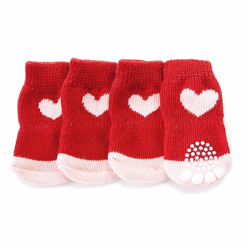 4 Pack Pet Anti-Slip Knit Dog Socks for Indoor Wear