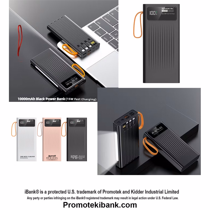 iBank ® Power Bank with Built-In Cables and LED Battery Display, 10000mAh