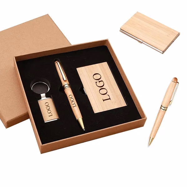 3 in 1 Bmboo business card & pen gift set