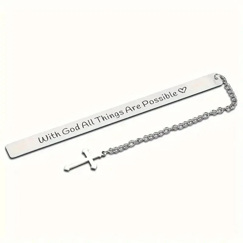 Cross-shaped Bible Engraved Metal Bookmark 1