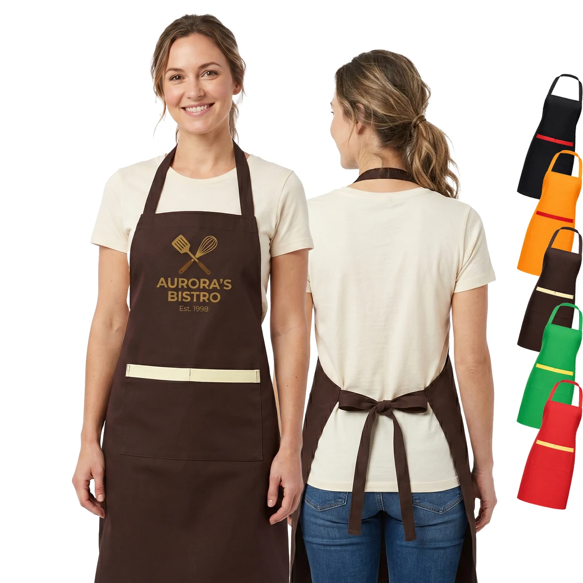 8 oz. Uniform fabric two-tone Kitchen aprons w/ 2 pockets 1