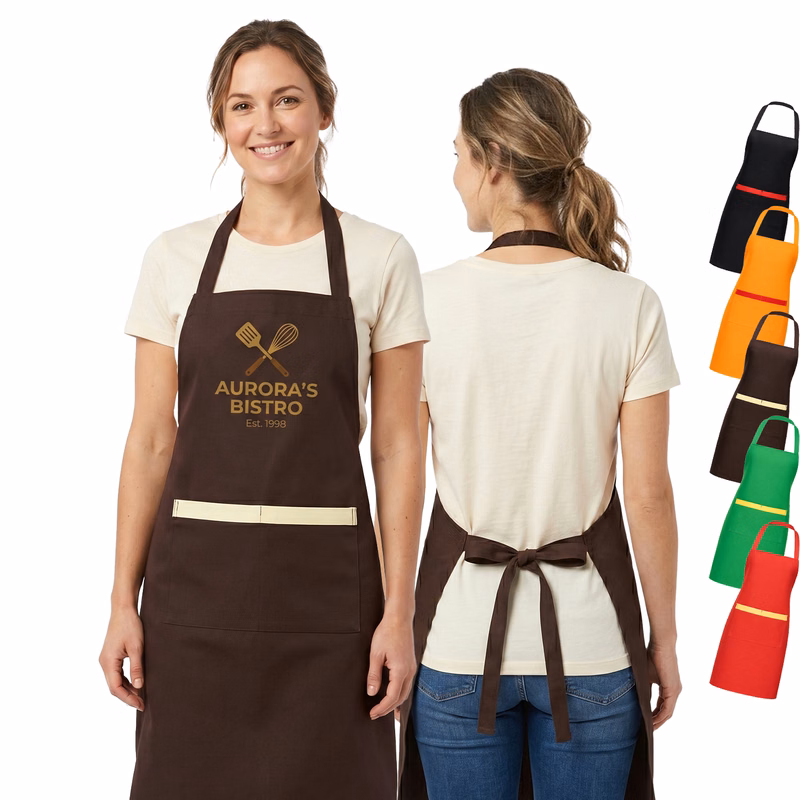 8 oz. Uniform fabric two-tone Kitchen aprons w/ 2 pockets