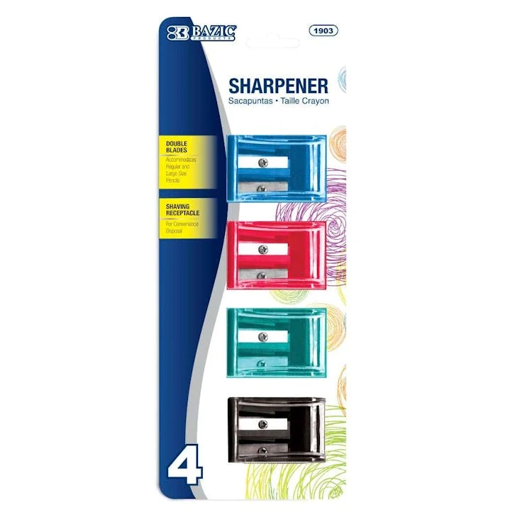Pencil Sharpeners - 4 Count Shavings Receptacle Assorted Colors 1