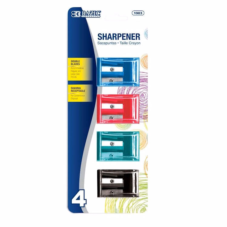 Pencil Sharpeners - 4 Count Shavings Receptacle Assorted Colors
