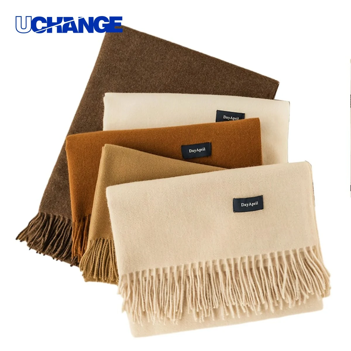 Solid Color Cashmere Scarf with Fringe 1