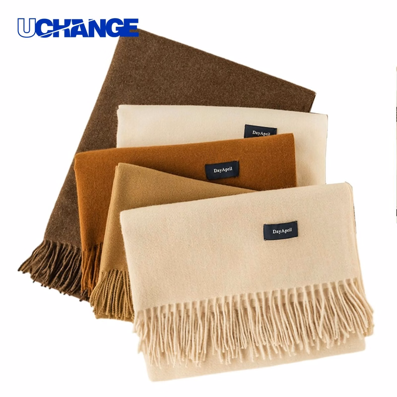 Solid Color Cashmere Scarf with Fringe