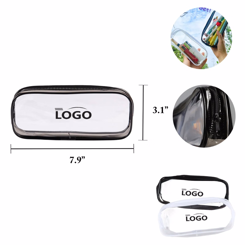 MOQ50 PVC Transparent Zipper Makeup Pencil Bag