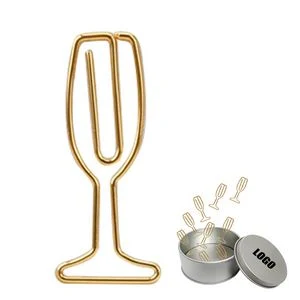 Champagne Glass Shaped Paper Clips In Tin Box Set Of 16 1