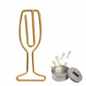 Champagne Glass Shaped Paper Clips In Tin Box Set Of 16