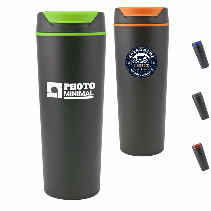 18 Oz Plastic Tumbler w/ Color Accent Flip top & Custom Logo