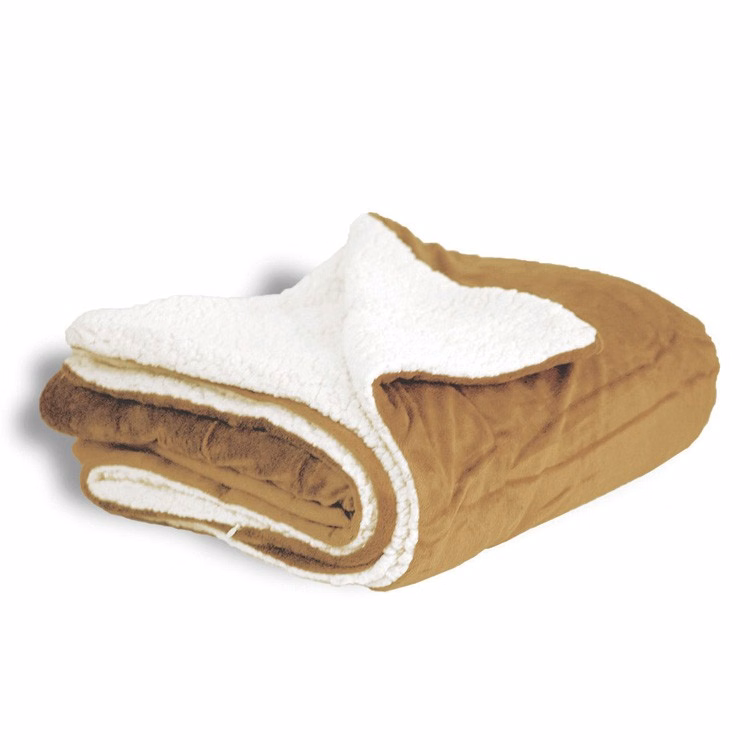 Camel Sherpa Faux Micro Mink/Lambswool Sherpa Throw Blanket