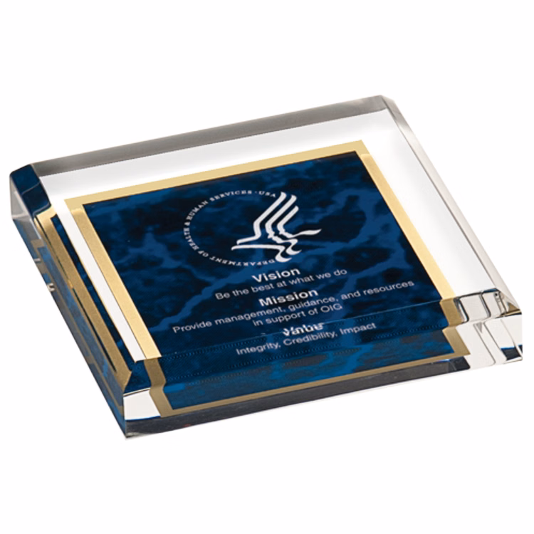 3 3/4" x 3 3/4" Blue Paperweight Acrylic Award