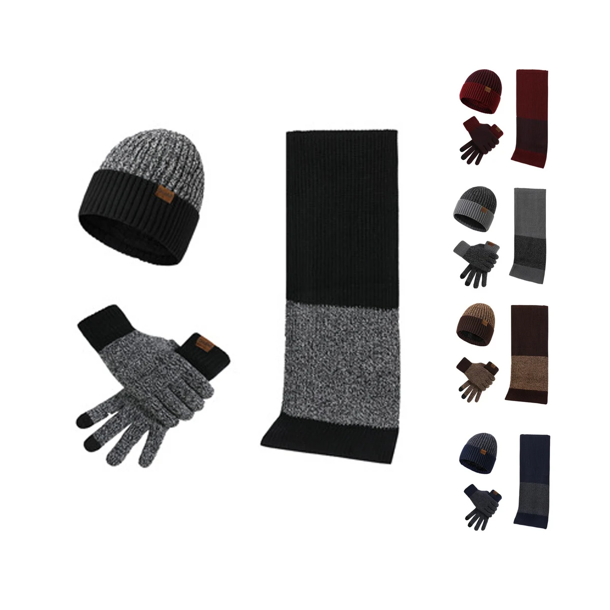 Beanie Hat Scarf Touch Screen Gloves Set 1