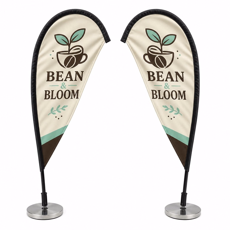 Table Topper Teardrop Sail Sign Flag, 20", Full Color Graphics two sides