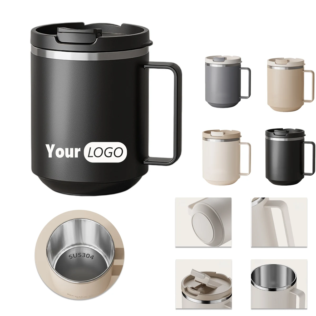16oz 304 Stainless Steel Flip Lid Office Coffee Mug 1