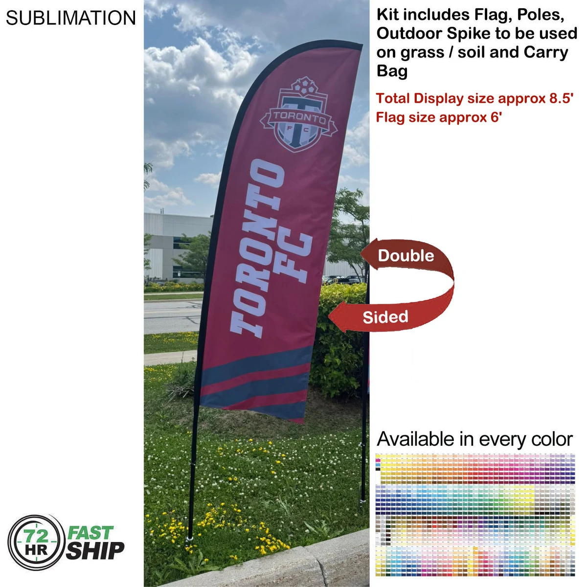 72Hr Fast Ship - 8.5' X-Small Feather Flag Kit, Full Color Graphics Double Sided 1