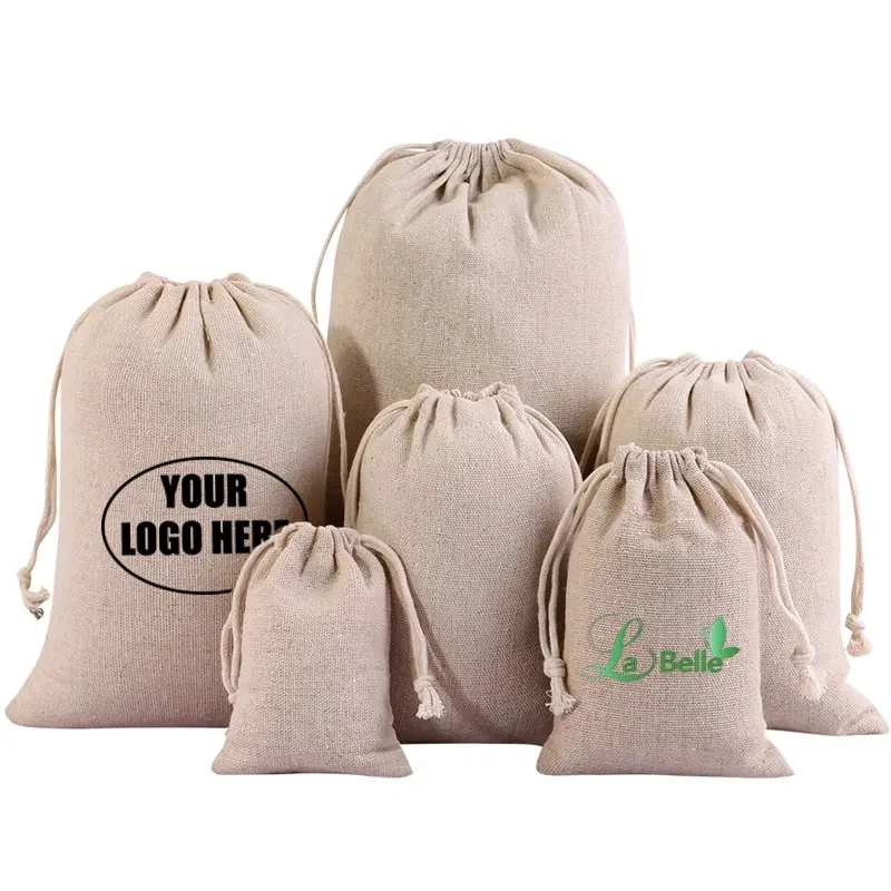 Custom Cotton Linen Drawstring Bags 1