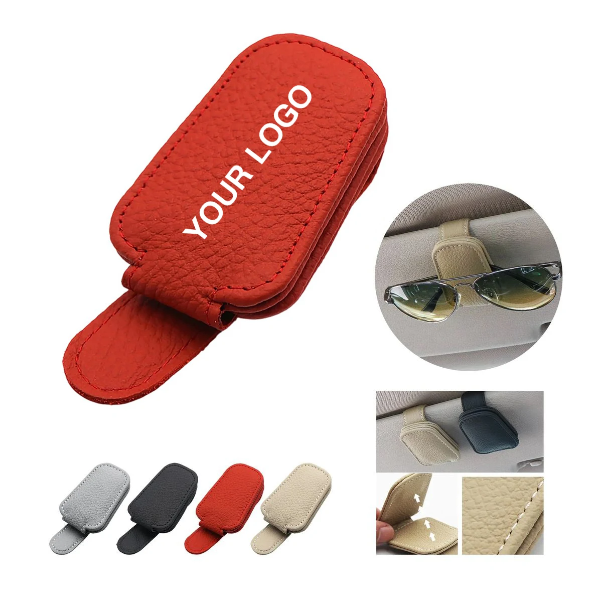 PU Leather Eyeglass Holder for Vehicle Visor 1