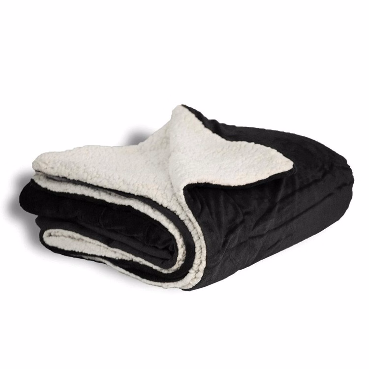 Black Sherpa Faux Micro Mink/Lambswool Sherpa Throw Blanket