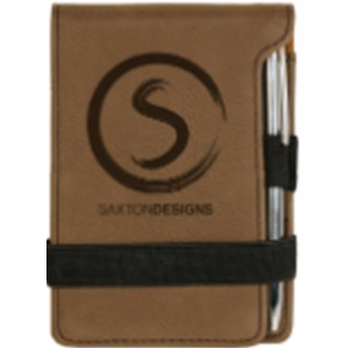 3 1/4" x 4 3/4" Dark Brown Leatherette Notepad with Pen