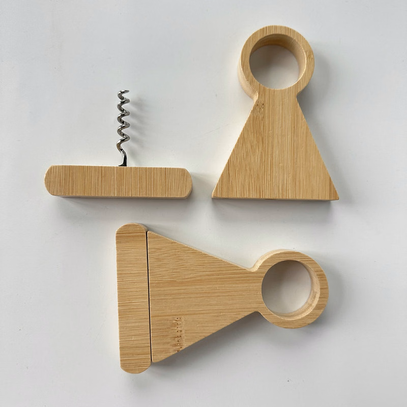 3 in1 Bamboo Wine Bottle Stand with Corkscrew
