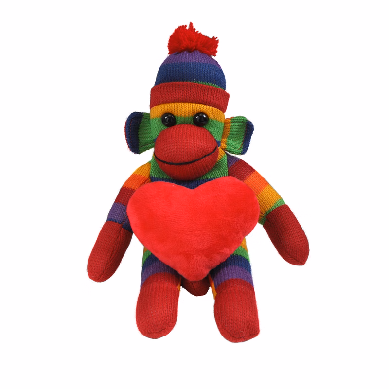 soft plush Rainbow Sock Monkey with heart