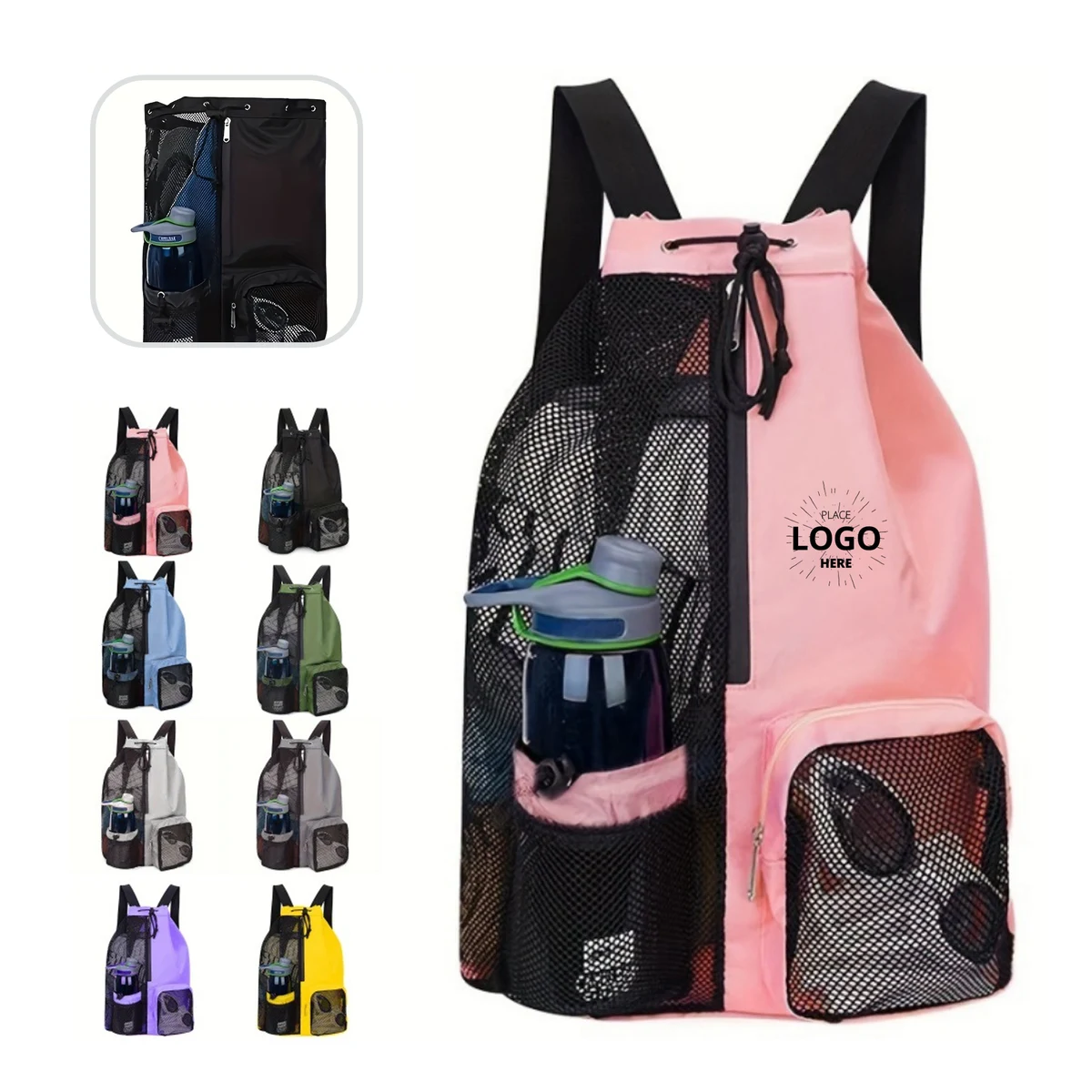 Mesh Drawstring Swim Bag With Wet Pocket For Beach Gym Gear 1