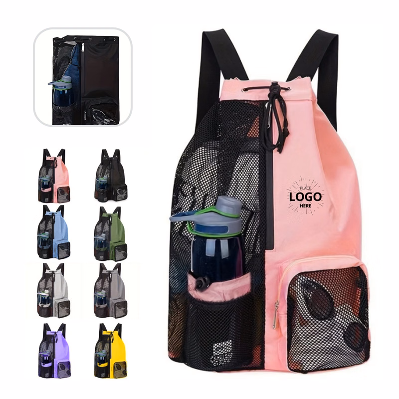 Mesh Drawstring Swim Bag With Wet Pocket For Beach Gym Gear
