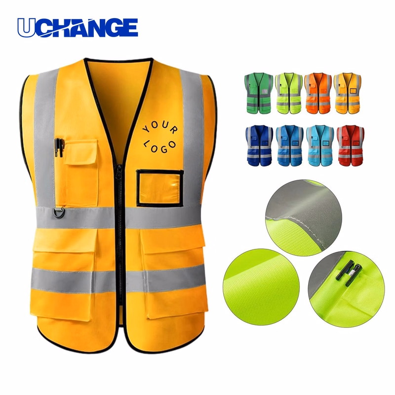 High-Visibility Work Vest with Reflective Strips and Pockets for Job Sites
