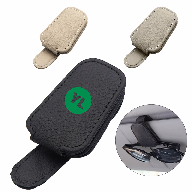 PU Leather Magnetic Eyeglass Clip for Car Sun Visor MOQ 50