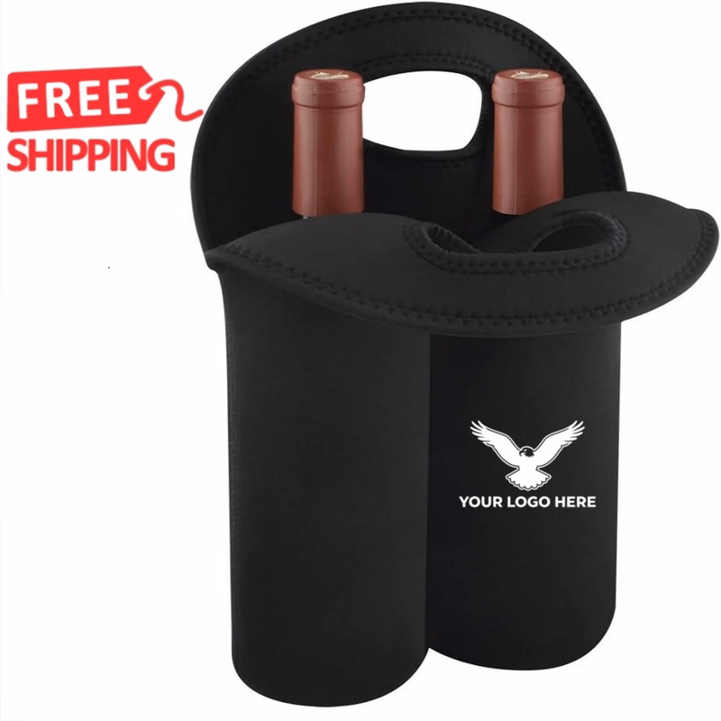 Neoprene Dual Bottle Wine Tote Travel Carrier Bag