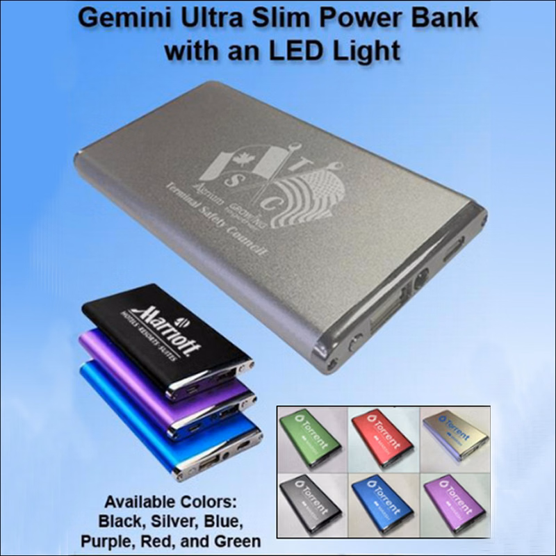 Gemini Ultra Slim Power Bank with an LED Light 3000 mAh
