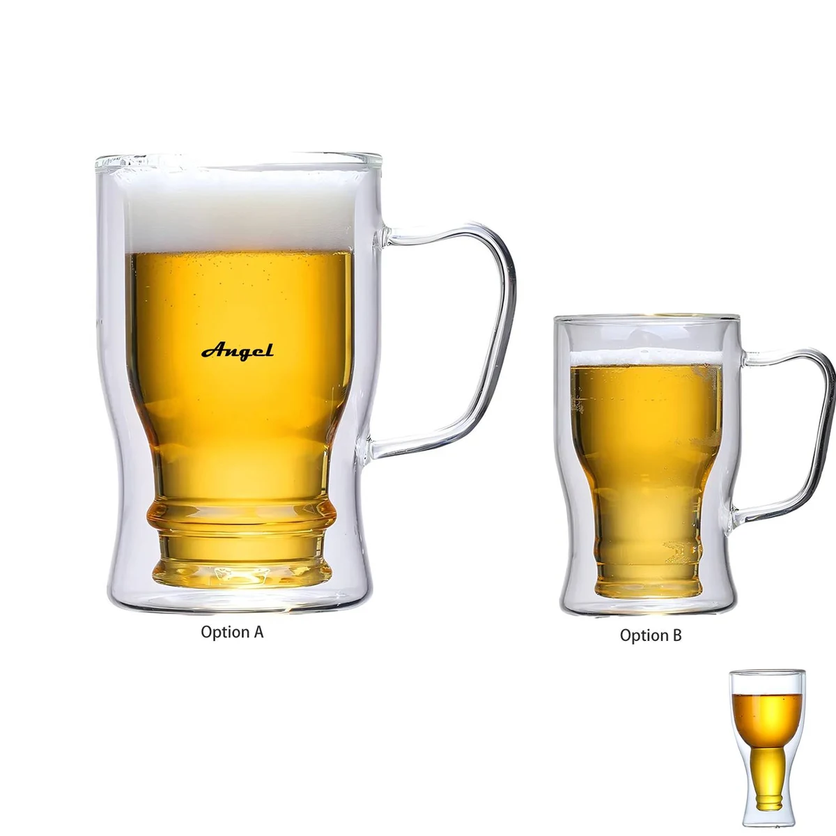 13.5/12/8.5oz Clear Double Wall Insulated Beer Glass 1