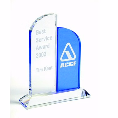 DOUBLE ARCHBLUE AND CLEAR CRYSTAL AWARD
