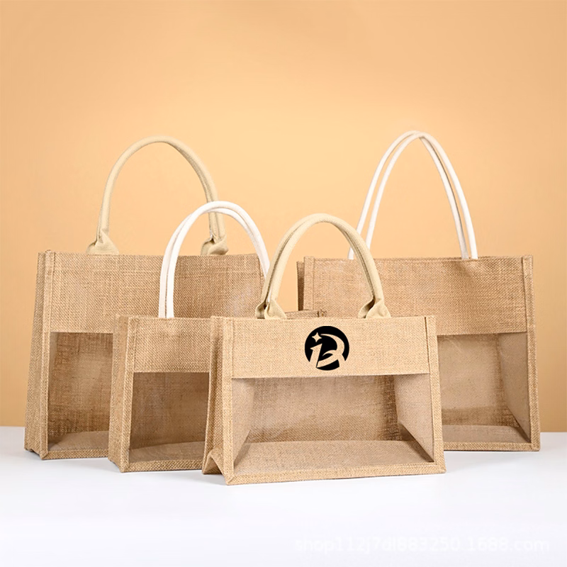 Jute Tote Bag with Transparent Panel