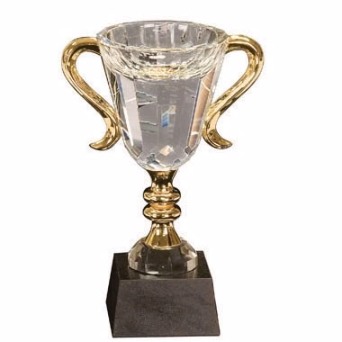 7.5" Crystal Cup with Gold Handles & Stem in Black Marble Base