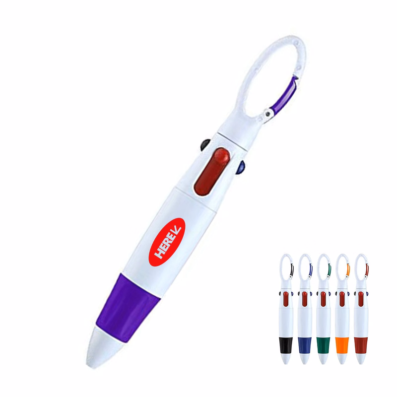 MOQ50 4-in-1 Multi-Color Pen with Carabiner Clip
