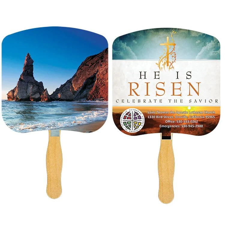 Religious Hand Fan/ Shoreline at Daytime with Four Color Process Imprint 1