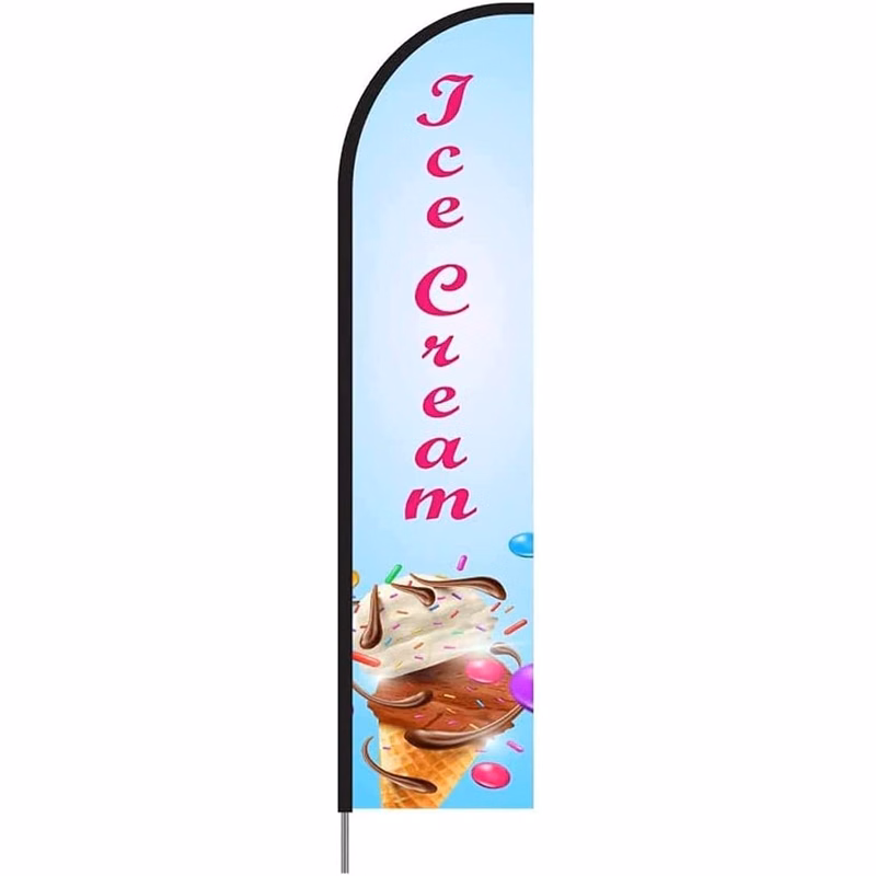 Ice Cream Feather Flag Banner Signs, Swooper Flutter Flag Complete Pole Kit, 15ft - Blue