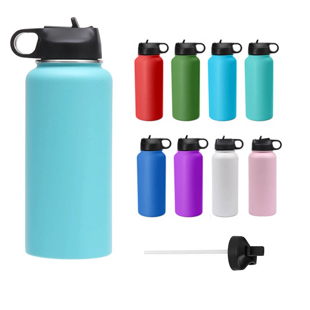 32oz Stainless Steel Vaccum Insulated Wide Mouth / Water Bottle With Straw, custom water bottle with logo imprint 1