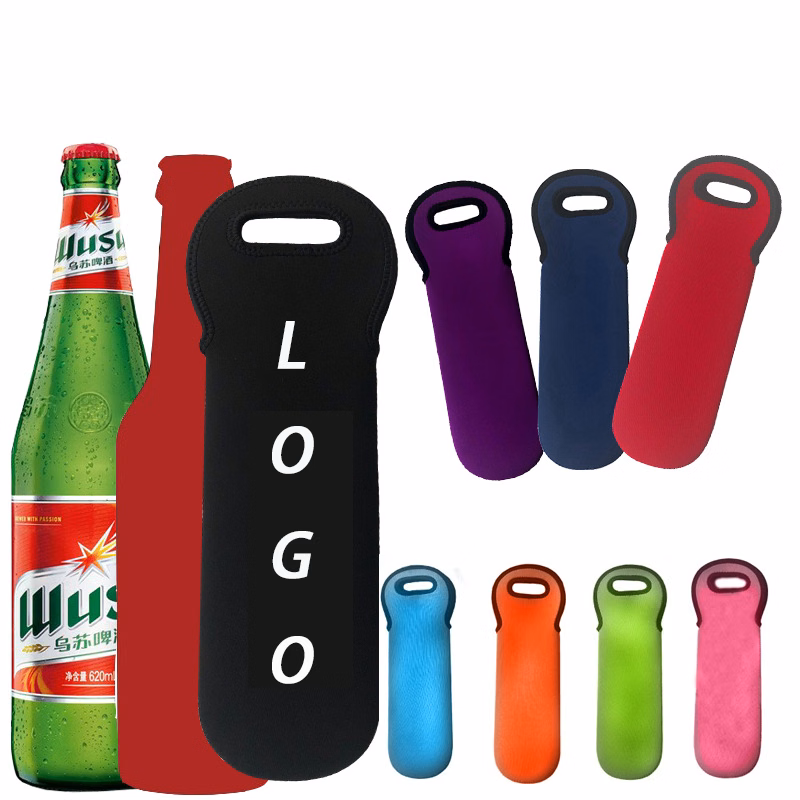 Neoprene single wine bottle carrier with handle