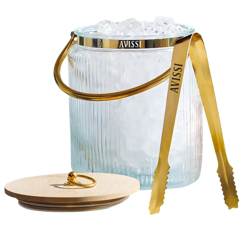 3L Ribbed Glass Ice Bucket with Airtight Lid 1